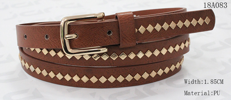 China Polished Patterns Womens Fashion Belts With Gold Buckle And Square Metal Studs 1.85cm Width wholesale