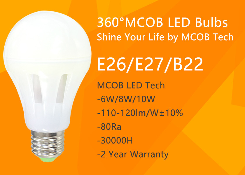 China LED Light Bulb , 75 - 100 Watt Incandescent Bulbs Equivalent for Home Use , 360° Beam Angle, 1200lm 10W , Dimmable MCOB wholesale