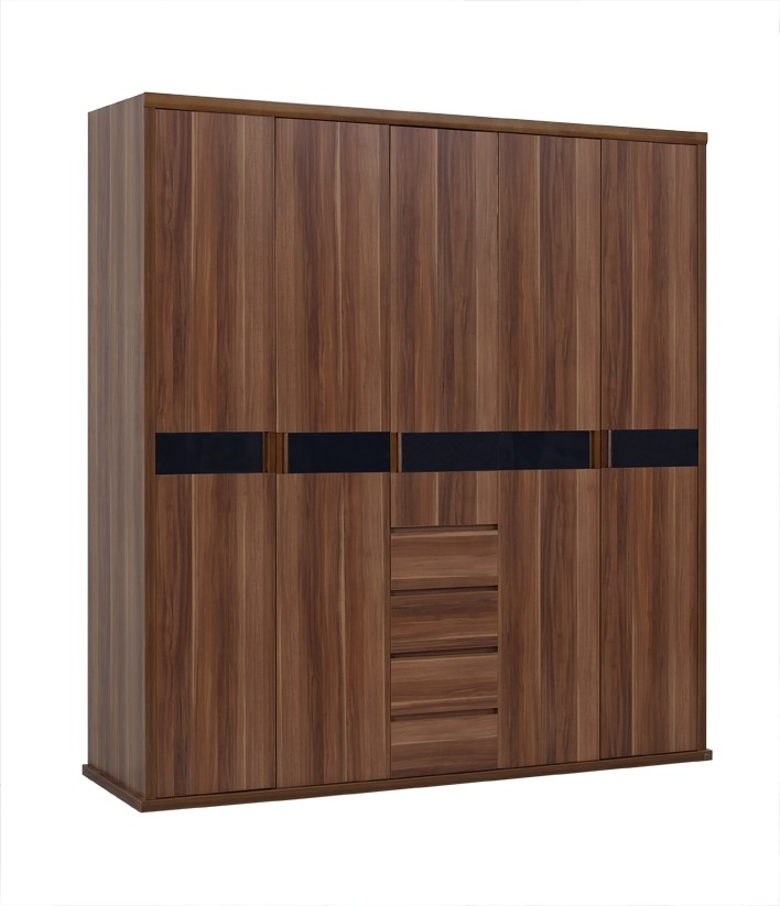 China Luxury Aparment Bedroom Furniture by big pull out doors in wall Wardrobe in MDF melamine with walnut solid edged wholesale
