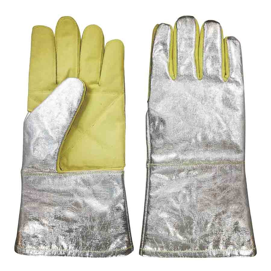 China EN407 4 Layers Palm Heat Resistant Work Gloves Aluminized Back And Cuff wholesale