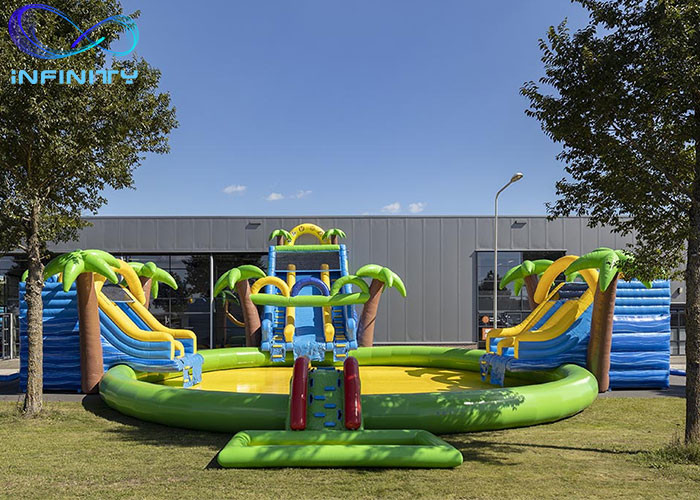 China Outdoor Funny Inflatable maga jungle Water Park Bouncer Slide with water pool For Sale wholesale