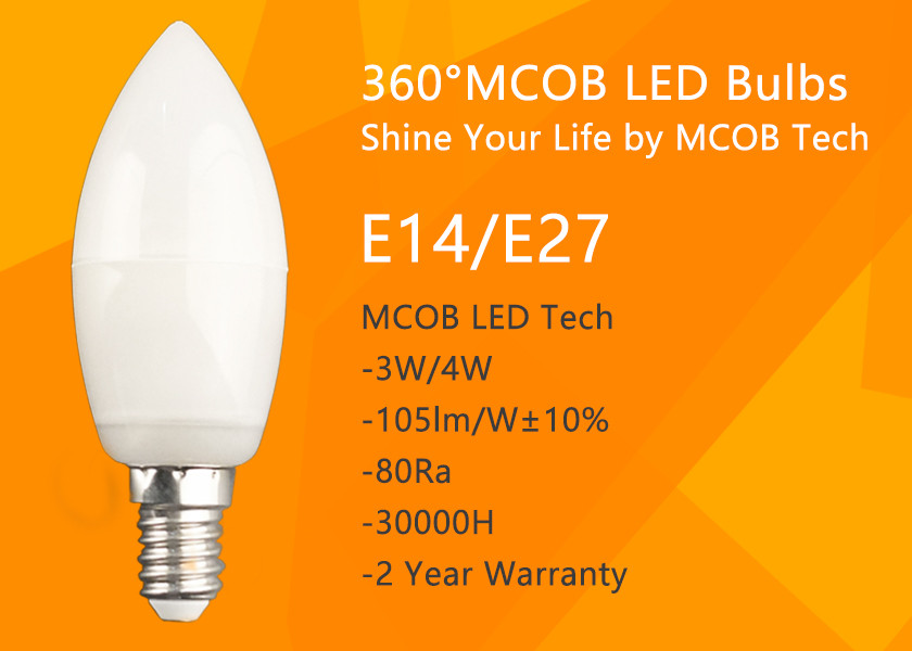 MCOB 4W Dimmable C35 E14 LED Bulbs, 40W Incandescent Bulbs Equivalent,