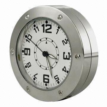 China Round Table Desk Clock Camera with Motion Detection and Stainless Steel Housing wholesale