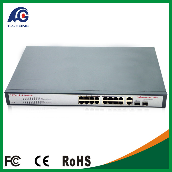 China poe switch 16 port poe interface pin 1/2(+), 3/6(-) IEEE802.3af wholesale