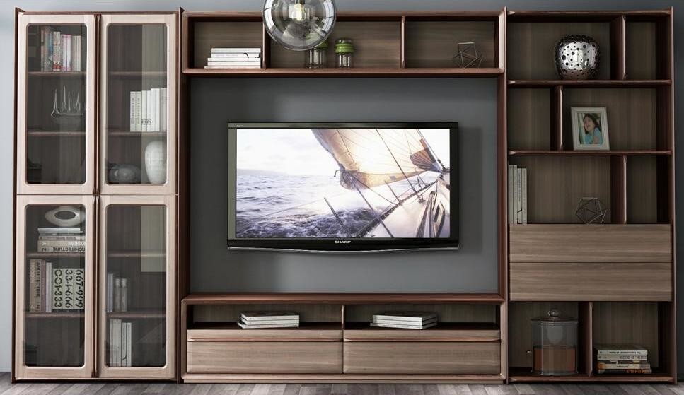 Buy cheap 2017 New Walnut Wood Furniture Design Living room Combined TV Wall Units by Tall from wholesalers