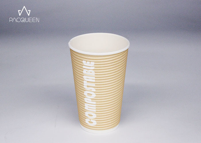 China Brown Ripple Hot Beverage Disposable Cups PE / PLA Lining Heat Protective wholesale
