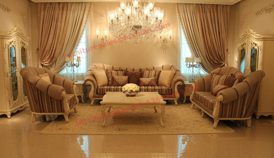 China High End Romantic Sofa set made by Solid Wooden Frame with Leather and Fabric Cushion wholesale
