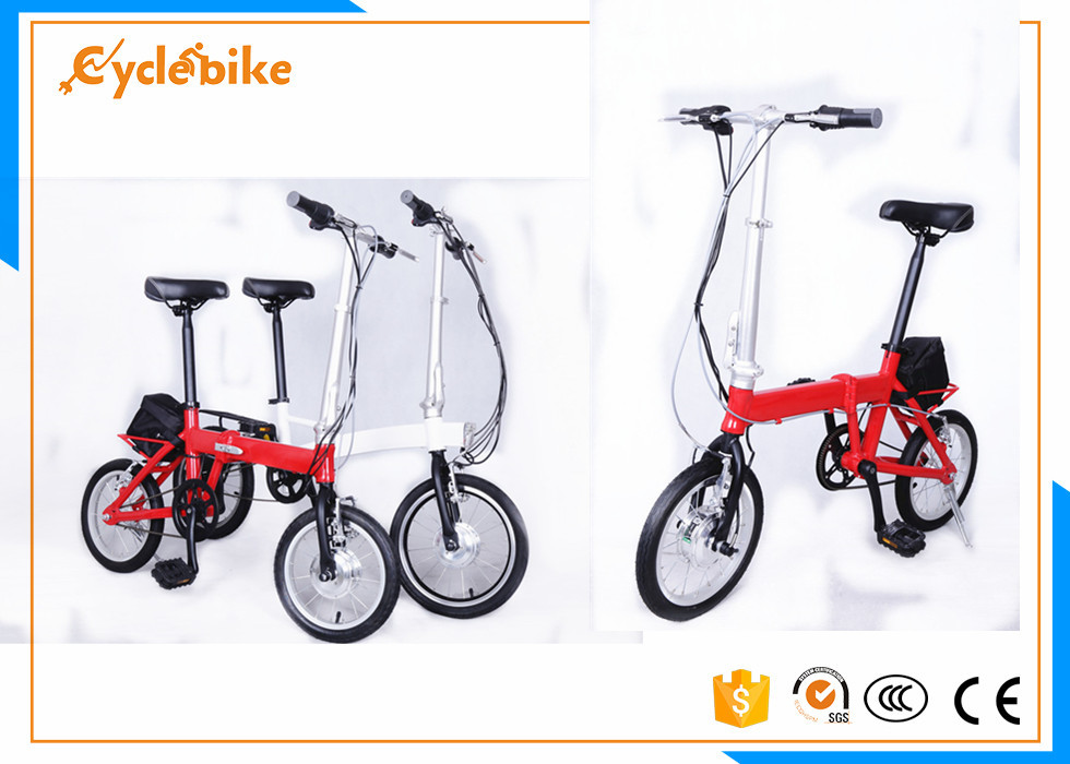 China Red / White Small Folding Electric Bicycle 20 × 4.0 Slide Proof Tyres wholesale