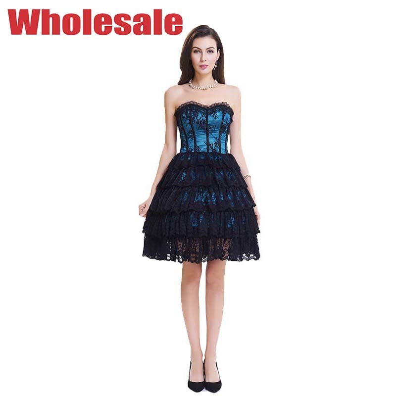 China Dark Blue Lace Bustier And Corset Plus Size Steel Boned Corset Dress wholesale