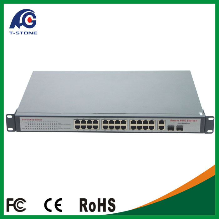 China 802.3af 20w output 16 port POE switch with 2 gigabit 1000M TX/SFP combo port unmanaged250w wholesale