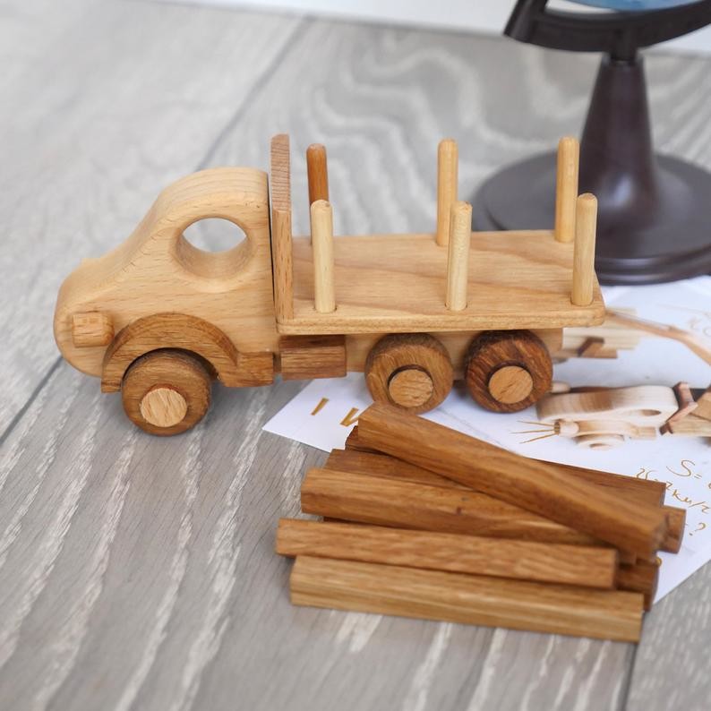 China Mobile Handmade Wooden Toys Trucks Hand Sanded With Simple Design wholesale