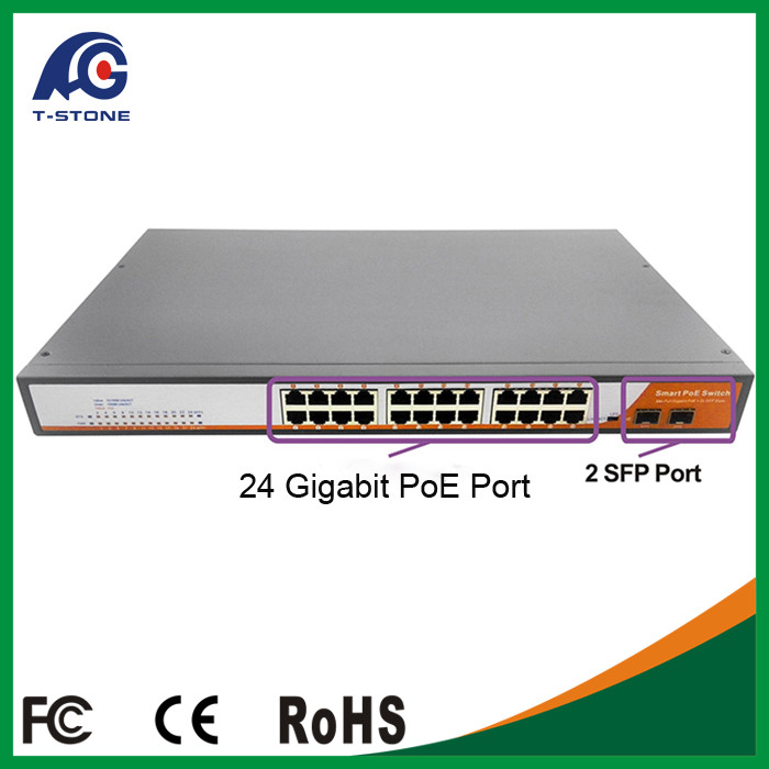 China Gigabit 2 Combo SFP Desktop 24 port PoE Network Switches 400W built-in power wholesale