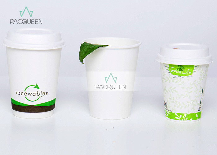 China White Hot Beverage Paper Cups , Biodegradable Drinking Cups Custom Flexco Printing wholesale