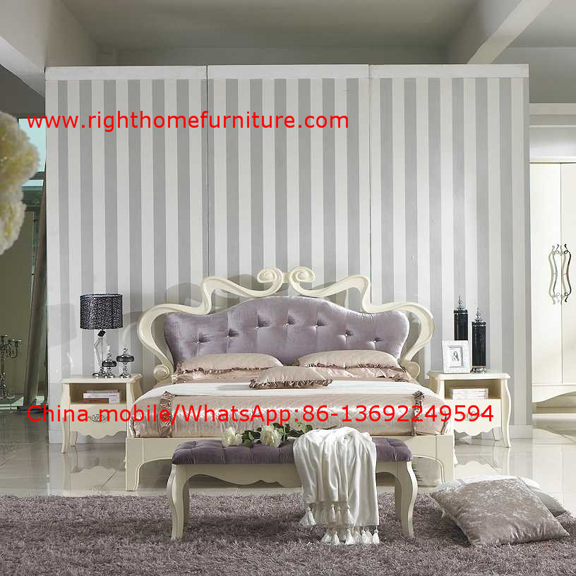China Flowers Headboard Wooden Bed in Neoclassical fabric design for luxury multiple star B& B Room Furniture wholesale