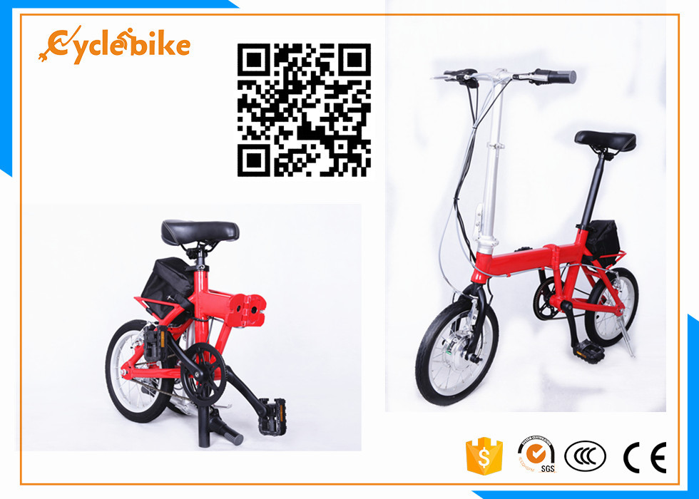 China Popular 14 Inch Electric Folding Bike / Folding Electric Bicycles Aluminum Alloy Frame Material wholesale