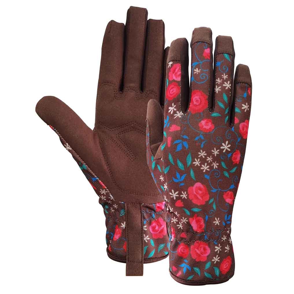 China Tight Fitting Gardening Work Gloves Synthetic Leather Spandex Floral Printing wholesale