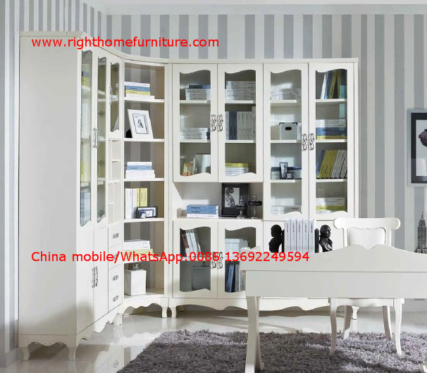 China Reading room Neoclassical Furniture by White Bookcase set with glass door and Computer working desk wholesale
