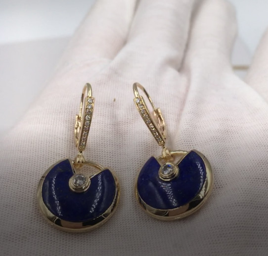 China Valentines Gift Lapis Lazuli 18k Gold Diamond Earrings , Amulette De Cartier Earrings wholesale