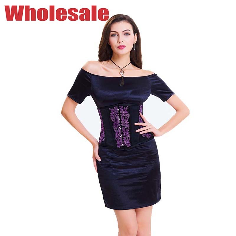 China Polyester 2XL Embroidered Corset Bandage Dress Black And Purple wholesale