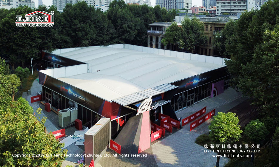 China 10x35m Aluminum Double Decker Exhibition Tent With Glass Walls Aluminum Stair wholesale