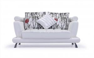 China Modern White Leather Sofa, Metal Legs, Fabric Pillows wholesale