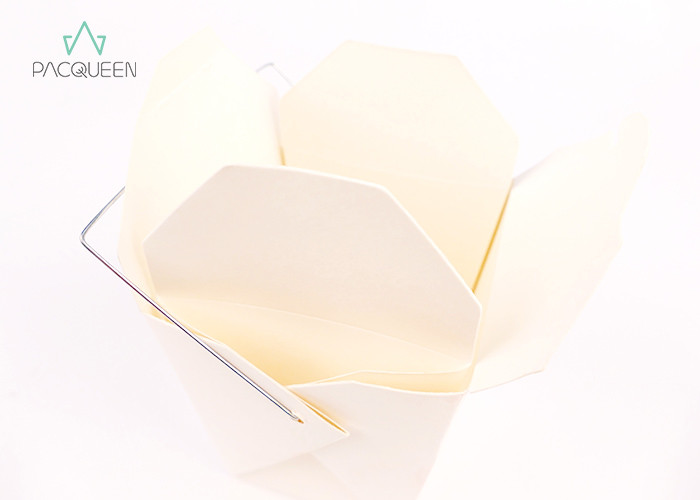 China 16oz White Paper Takeaway Boxes Food Serving Containers With Wire Handle wholesale