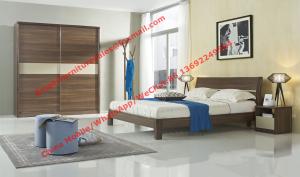 China Wood & Panel furniture in modern deisgn Walnut color by KD bed with Sliding door wardrobe wholesale