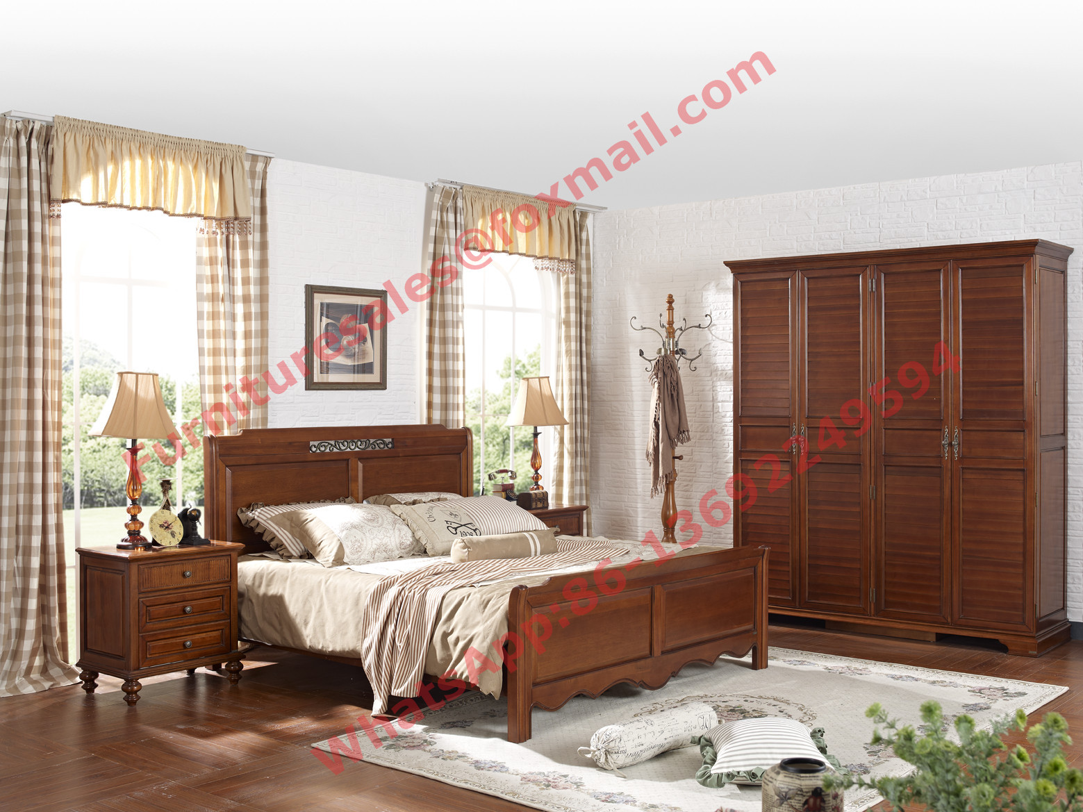 China English Country Style Solid Wood Bed in Wooden Bedroom Furniture sets wholesale