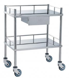China Movable Medical Clinical Trolley Stainless Steel With Two Shelves And One Drawer wholesale