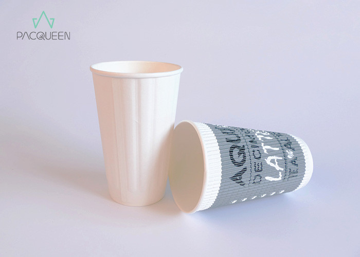 China White Ripple Paper Cup Branded Heat Scald Proof  Eco Friendly Printing wholesale