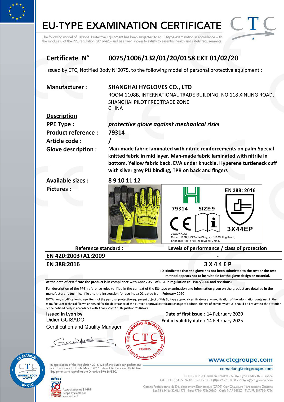 Shanghai Hygloves Co., Ltd Certifications