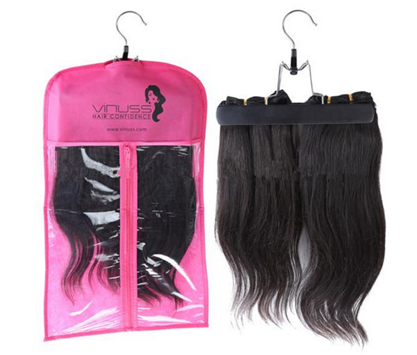 China Custom pvc hair extensions carrier hair extension hanger bags.Size 29CM*65CM.Material is PVC and  woven wholesale