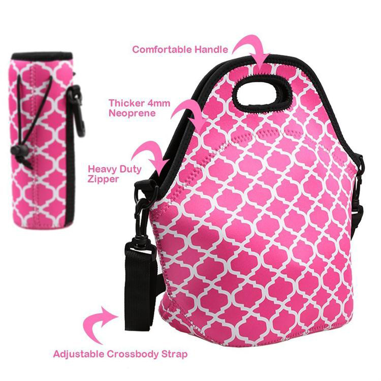 China Cheap wholesale OEM customize size fashion neoprene insulated lunch bag with water bottle sleeve.Size:30cm*30cm*16cm wholesale