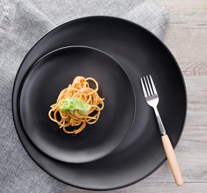 China Black Flat Round Steak Dish Melamine Plastic Bowls For Hotel Restaurant wholesale