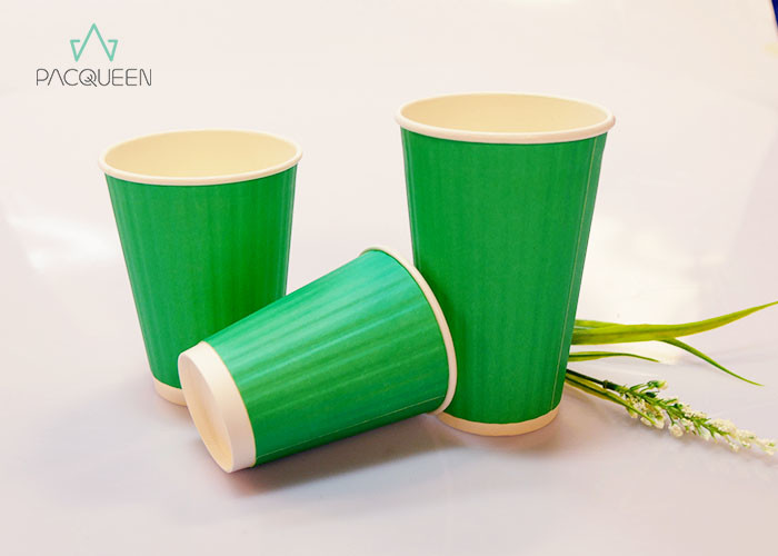 China Bagasse Ripple Paper Coffee Cups Degradable Embossed Style Custom Printing wholesale