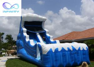 China Commercial 6.5 Meters High Blue Wavy Inflatable Water Slide For Outdoor Summer Fun wholesale