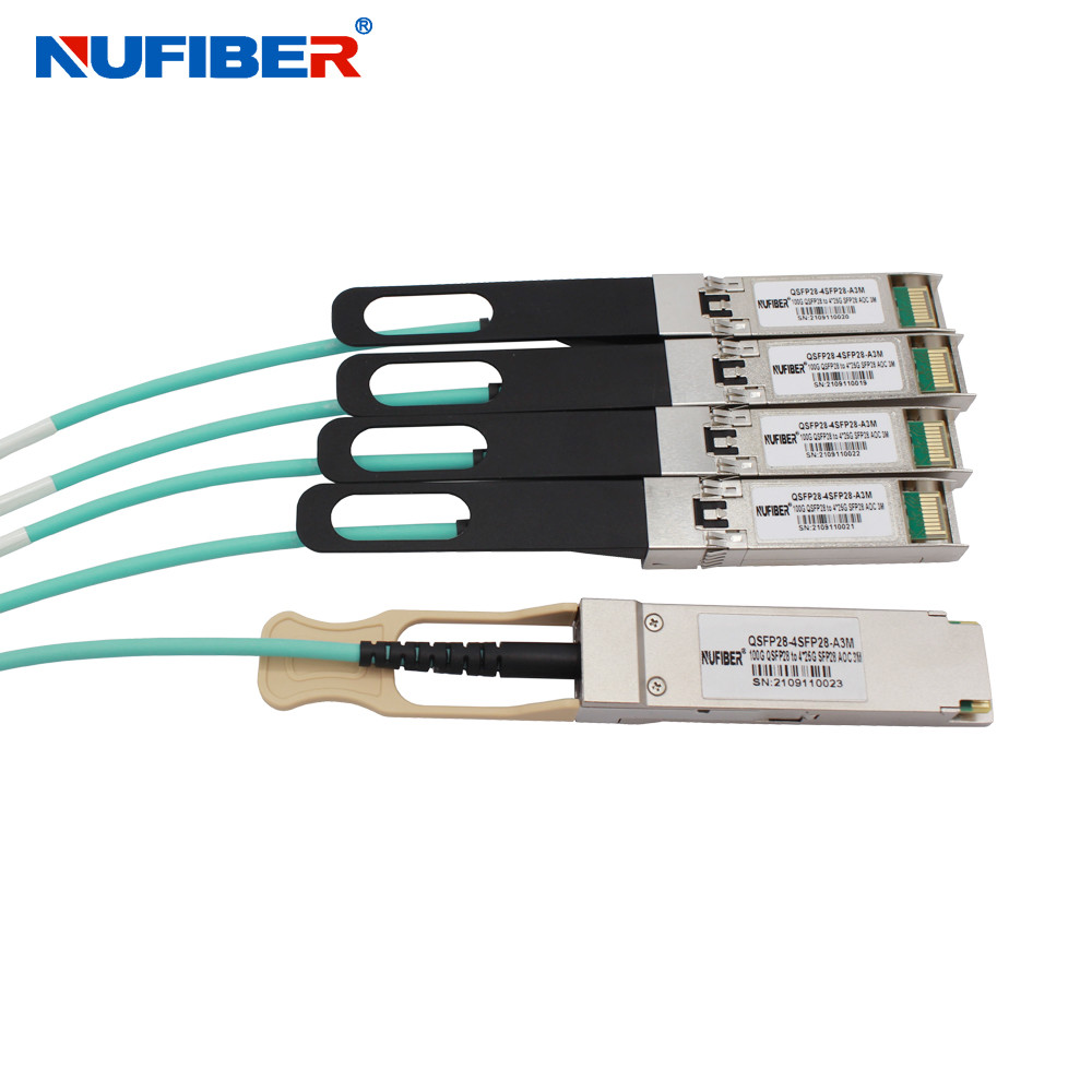 China Customized 10G 25G 100G AOC Active Optical Cable 1M 7M 100G Qsf28 To 4Sfp28 wholesale