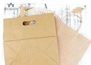China Brown Takeaway Paper Bags With Hang Hole / Handle Eco Friendly wholesale