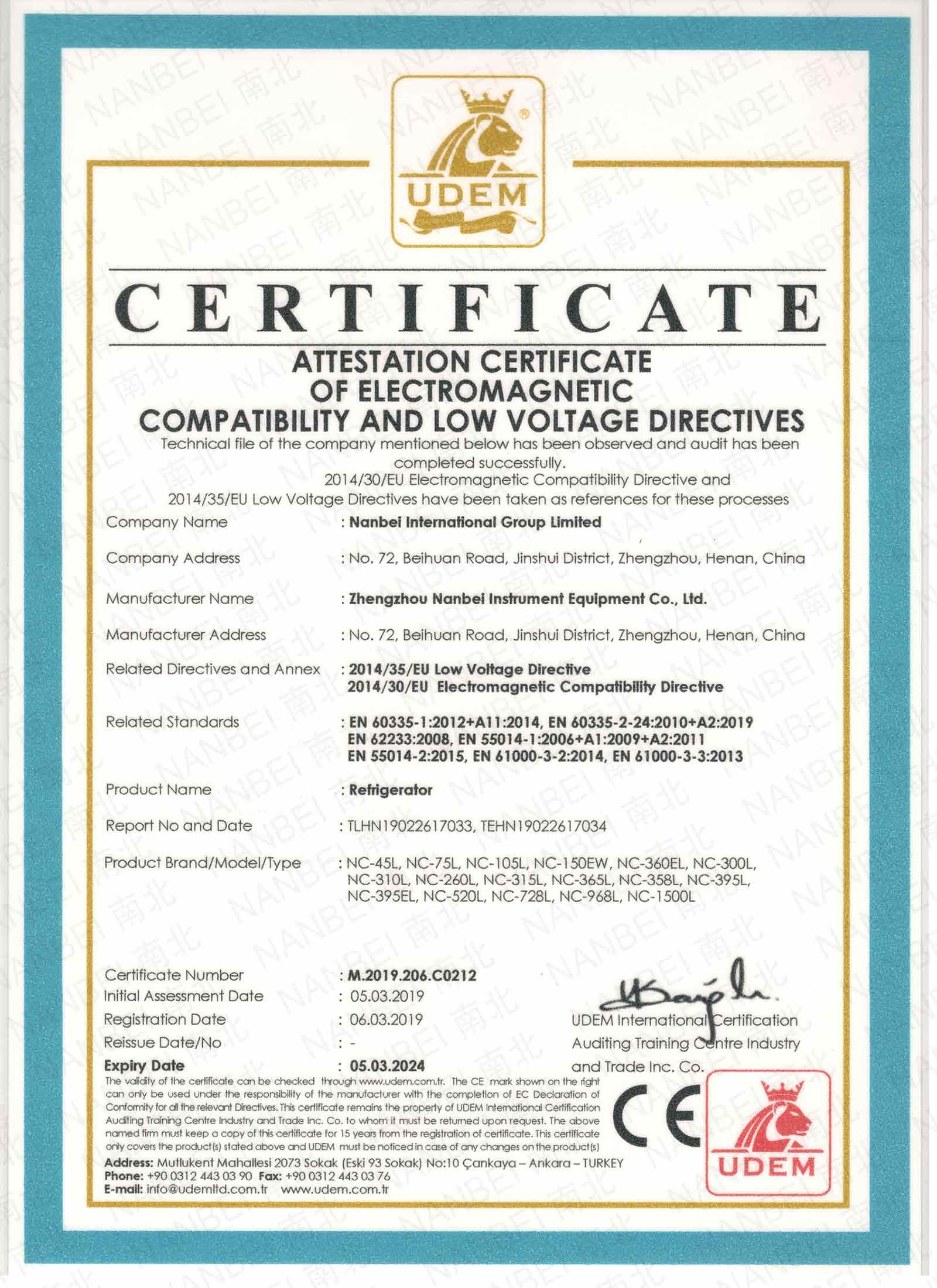 NANBEI INSTRUMENT LIMITED Certifications