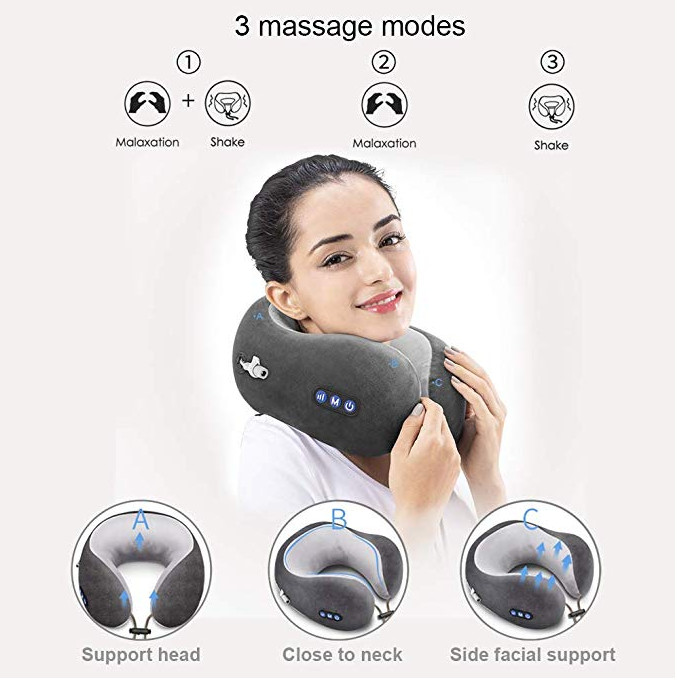 China Shiatsu And Rolling U Shaped Travel Pillow Grey Color And Support Customized wholesale