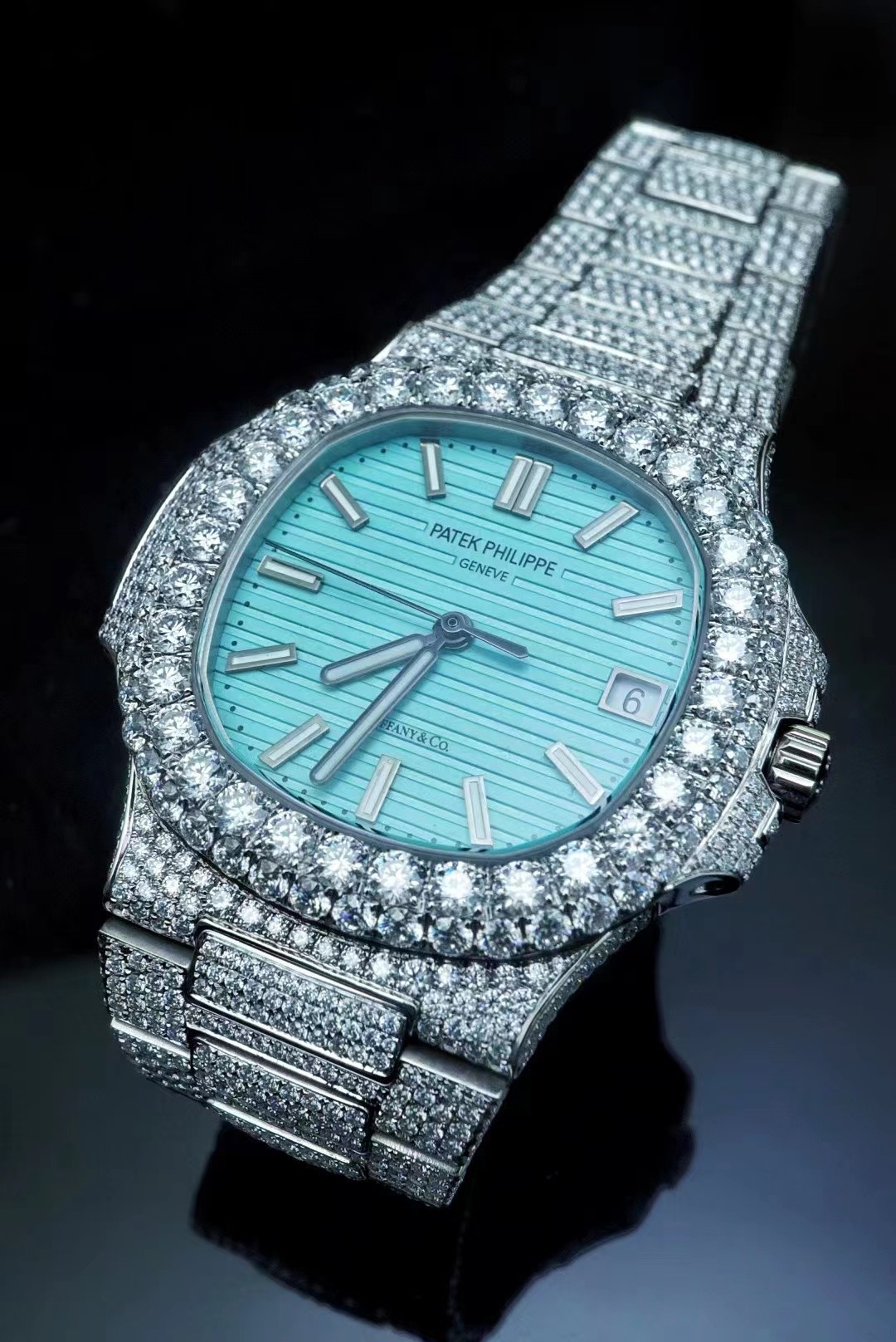 China Patek Philippe Iced Out Moissanite Watch DEF VVS Moissanite Studded Watch wholesale
