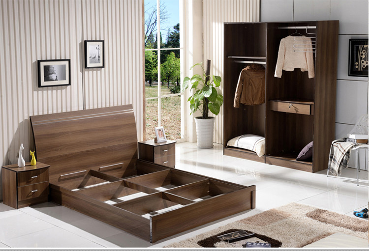China Cheap  style rent Apartment home furniture melamine plate bed 1.2m- 1.5m-1.8 m light walnut color wholesale