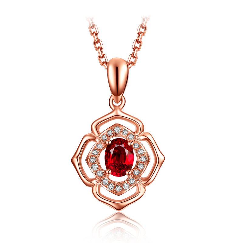 China Natural Gemstone Gold Jewelry Solid 18k Genunie Diamond And Ruby Pendant Necklace  wholesale