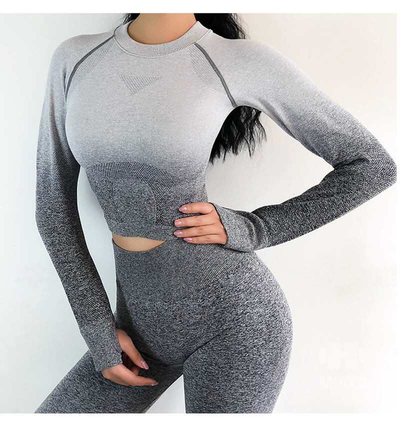 China Ombre Seamless Women's Yoga Apparel / Women Gym Clothing Gradient Leggings+Long sleeve Top wholesale