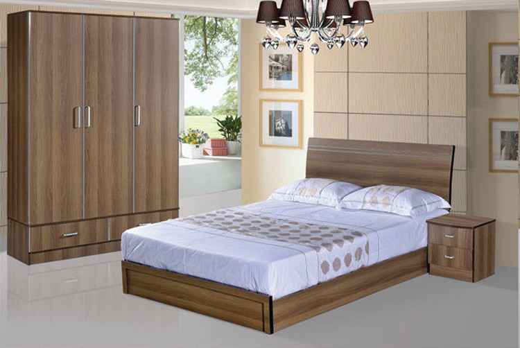 China Cheap style rent Apartment home furniture melamine plate bed 1.2m- 1.5m-1.8 m light walnut color wholesale