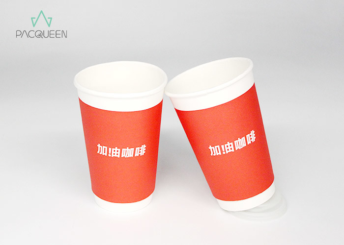 China Leakage Proof Insulated Paper Coffee Cups , Paper Takeaway Cups Customized Red Printing wholesale
