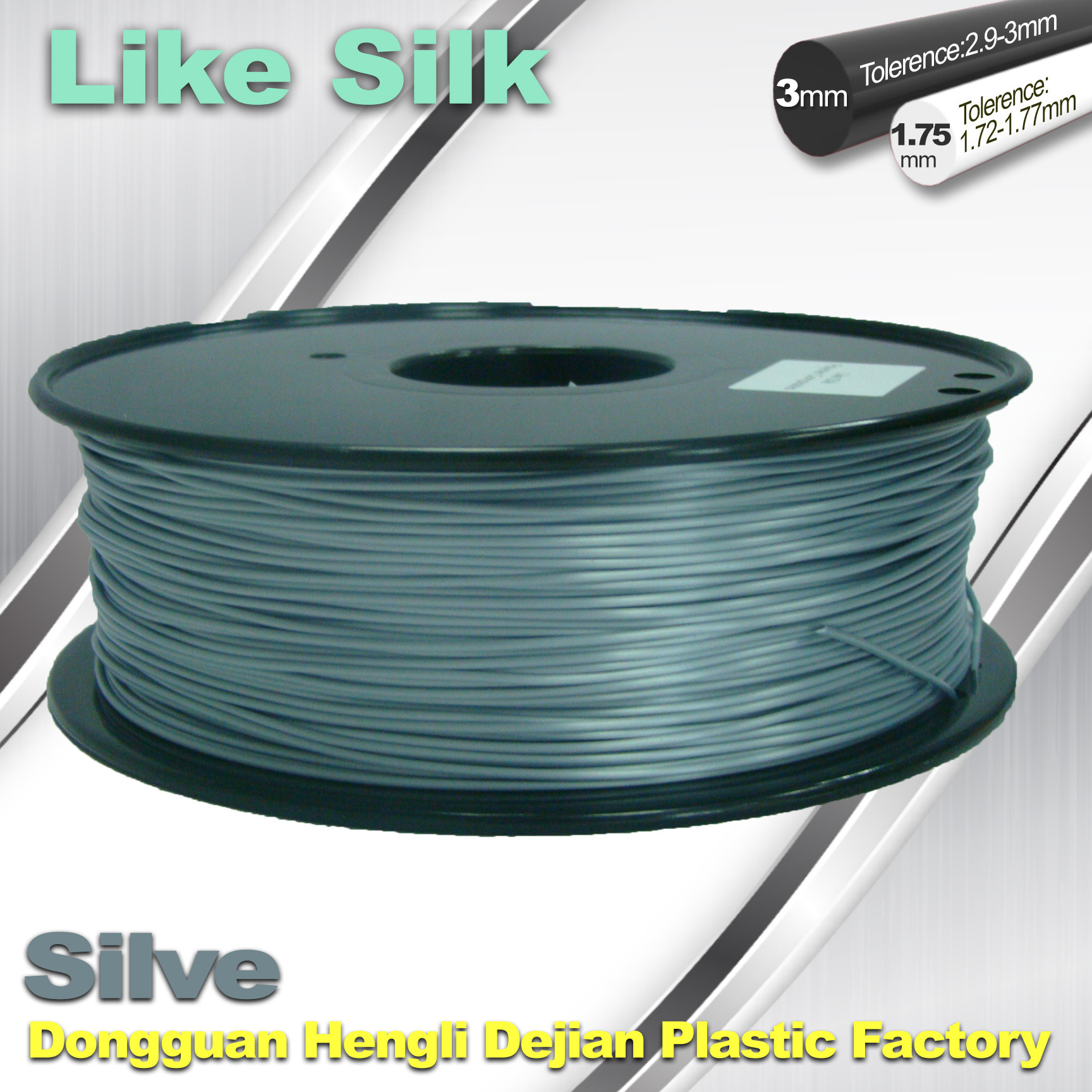 China Imitation Silk Filament,Polymer Composites 3D Printer Filament  1.75 / 3.0 mm  Silver Color wholesale