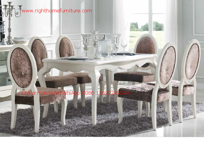 China Ivory Neoclassical Dining Room Furniture collection by rubber wood with Glass or Marble table top wholesale