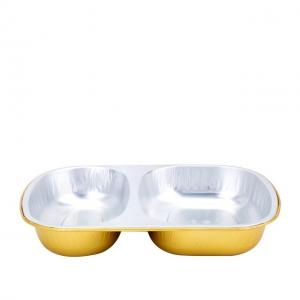 China 850ml Aluminum Foil Container Microwave Aluminium Food Container Two Compartment Foil Tray wholesale