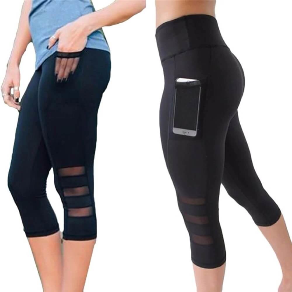 China Calf Length Yoga Pants Capri Sport Pants / Gym High Waisted Black Mesh Leggings wholesale